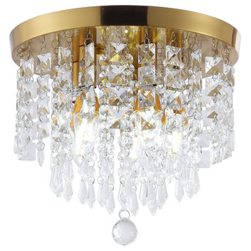 Modern 4-Light Lantern Shape Crystal Flush Mount Ceiling Light, Gold