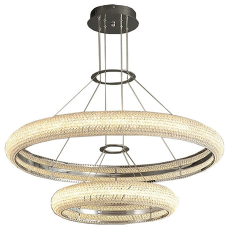 Chrome/gold ring crystal chandelier for living room, dining room, bedroom, 31.5*17.7"