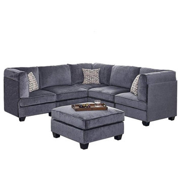 Bowery Hill Modern 6-Piece Velvet Modular Sectional Sofa in Gray