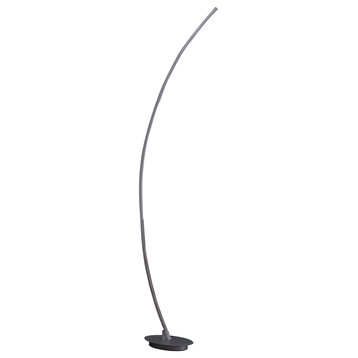 Benzara BM240345 Floor LED Lamp With Metal Arched Design, Brushed Silver