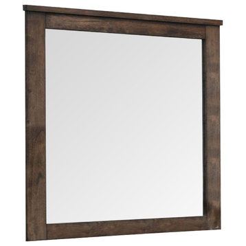 Benzara BM275062 Wood Portrait Mirror, Beveled Trim Top, Wood Grain, Oak Brown