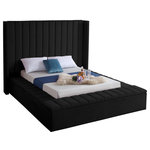 Meridian Furniture - Kiki Velvet Bed, Black, Full - Make a bold statement in your bedroom with this stunning Kiki black velvet full bed. Its black velvet design with channel tufting gives it a chic, textured appearance that's both comfortable and dramatic. This full size bed features storage rails along its full slats frame, making it the perfect solution for individuals in limited sleeping spaces. Its width of 85.5 inches, depth of 94 inches, and height of 65 inches offers ample room to sleep without being cramped.