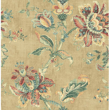 Blooming Jacobean Wallpaper in Antique Gold RN70907 from Wallquest