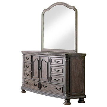 Furniture of America Leo Wood 2-Piece Dresser and Mirror in Rustic Natural Tone