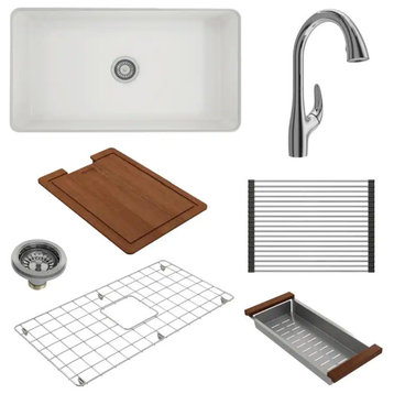 BOCCHI 1362-001-2024CH Sotto Dual-mount Fireclay 32" 1 Bowl Kitchen Sink Kit