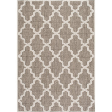 Outdoor Taupe Machine Made Area Rug, Outdoor Moroccan, 2'x8'