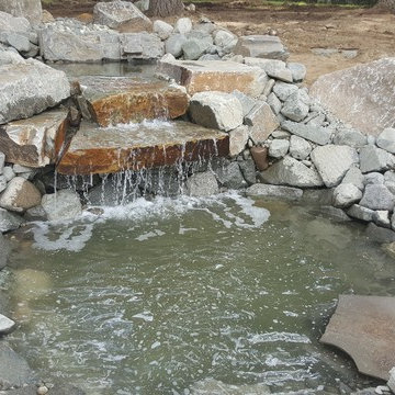 waterfalls and flat stone install patio