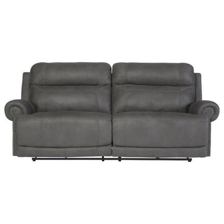 Ashley Furniture Austere Faux Leather Reclining Sofa in Gray