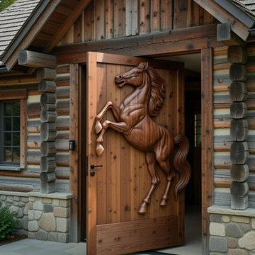 The Hand-Carved Horse Rearing Pivot Door