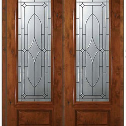 Prehung Exterior Double Door 96 Alder Bourbon 1 Panel 3/4 Lite Glass - Front Doors