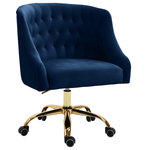 Meridian Furniture - Arden Swivel and Adjustable Velvet Upholstered Office Chair, Navy, Gold Base - Stay cozy and comfortable at work while expressing your definitive modish tastes with this Arden Velvet Office Chair. This sumptuously appointed chair features soft navy velvet upholstery with svelte button tufting and a rich gold base, ensuring that it garners more than its fair share of oohs and aahs, no matter who's admiring it. This contemporary office chair swivels to allow for expanded functionality, and it's adjustable, so you can customize the chair's position to meet your sitting preferences.
