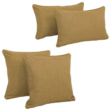Blazing Needles Indoor/Outdoor Spun Polyester Throw Pillows, 4-Piece Set, Wheat