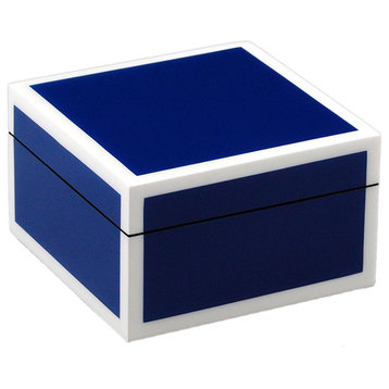 Lacquer Small Square Box, True Blue and White