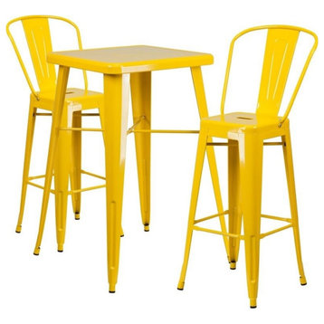 Bowery Hill Metal 3 Piece Bar Table Set in Yellow