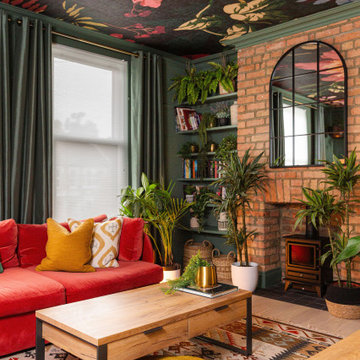 Vibrant Living Room with Statement Ceiling