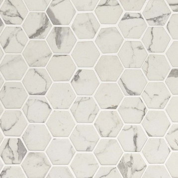 Statuario Celano Hexagon Recycled Glass Mosaic, 10 Sheets