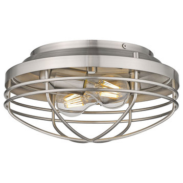 Seaport Flush Mount, Pewter With Pewter Metal Cage