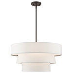 Livex Lighting - Livex Lighting Warrenville 4-Light Bronze Pendant Chandelier - The Warrenville pendant chandelier is both modern and versatile. The hand-crafted off-white colored fabric hardback shade is set off by the silky white fabric on the inside setting a pleasant mood. The four-light triple drum shade adds character to this handsomely styled pendant. Perfect fit for the living room, dining room, kitchen and bedroom. This sleek design is shown in a bronze finish.