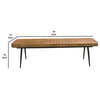 Modern Farmhouse Dining Bench, Flared Legs & Stitched Goat Leather Seat, Brown