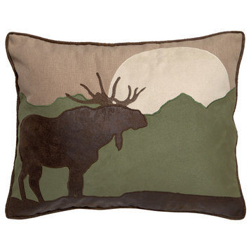 Moose Scene Rustic Cabin Throw Pillow, Insert Included, 16"x20"