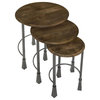 3-Piece Round Nesting End Table Set, Sleek Gray Iron Legs, Mango Brown Wood