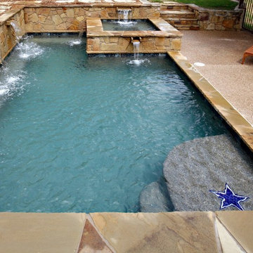Geometric contemporary pool Dallas Cowboys logo in tile.