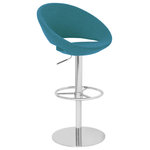 Soho Concept - Crescent Piston Stool, Bright Stainless Steel Base, Turquoise Camira Wool - Crescent Piston is a contemporary stool with a comfortable upholstered seat and backrest on an adjustable gas piston base which swivels and also adjusts easily from a counter height to a bar height with a lever that activates the gas piston mechanism. The solid steel round base is available in chrome or stainless steel. The seat has a steel structure with 'S' shape springs for extra flexibility and strength. This steel frame molded by injecting polyurethane foam. Crescent seat is upholstered with a removable zipper enclosed leather, PPM, leatherette or wool fabric slip cover. The stool is suitable for both residential and commercial use. Crescent Piston is designed by Tayfur Ozkaynak.