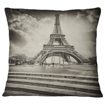 Paris Eiffel Towerin Gray Shade Landscape Photo Throw Pillow, 18"x18"