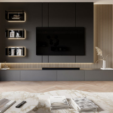 Große moderne Wohnwand mit LED Beleuchtung