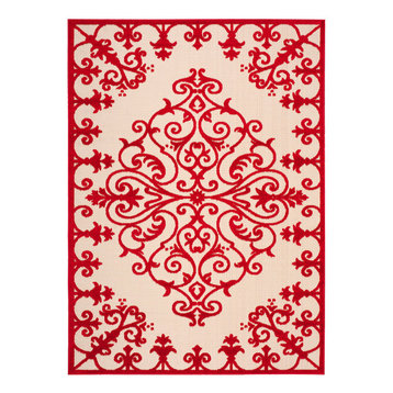 Aloha Red 8 ft. x 11 ft. Medallion Contemporary Indoor/Outdoor Area Rug