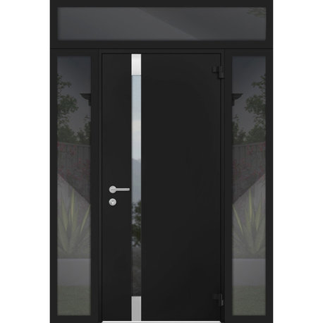 Exterior Entry Front Steel Door /Cynex 6777 Black/12+32+12x80+16 Right Outswing