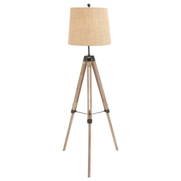 Brown Wood Industrial Floor Lamp, 61" x 25" x 25"