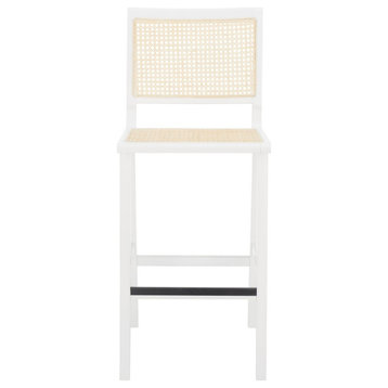 Safavieh Couture Hattie French Cane Barstool, White/Natural