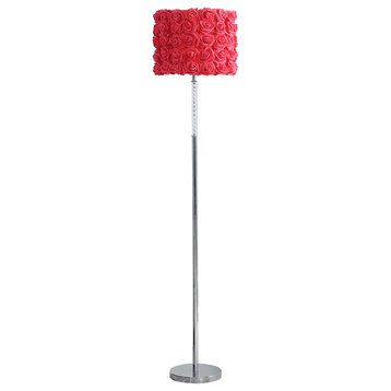 Benzara BM279106 Glamorous Floor Lamp, Rose Accent Shade, 100W, Pink, Silver