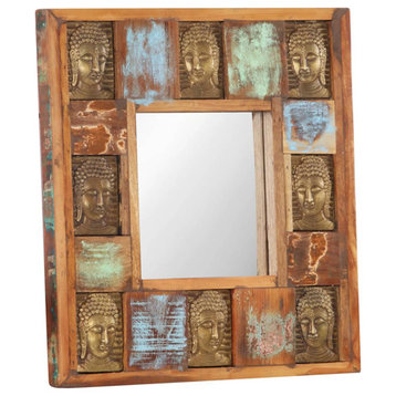 vidaXL Decorative Mirror Wall Mirror with Buddha Cladding Solid Reclaimed Wood