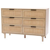 LuxenHome Light Oak MDF Wood 6 Drawer Bedroom Dresser