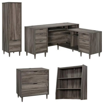 Home Square 4-Piece Set with Desk Lateral File Cabinet Hutch & Narrow Cabinet