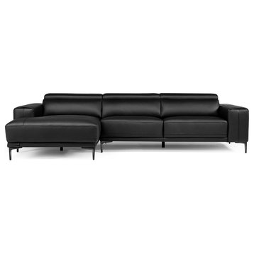 Rousso Black Leather Sectional With Ratcheting Headrests, Left Chaise