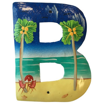 House Number Letter B Tropical Beach Scene Haitian Metal Art Hand Crafted