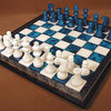 Blue and White Alabaster Wood Frame Chess Set