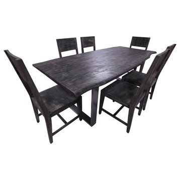 Grey Solid Wood 7 Piece Dining Set With Metal Legs Table And Six Chairs