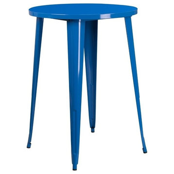 30" Round Blue Metal Indoor-Outdoor Bar H Table