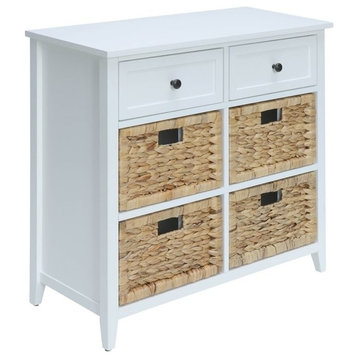 Bowery Hill 6 Drawers Wood/Wicker Accent Chest with Basket Fronts in White