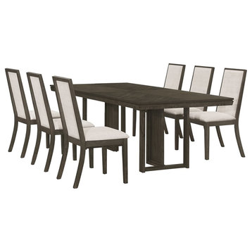 Coaster Kelly 7-piece Wood Rectangular Dining Table Set in Beige and Dark Gray