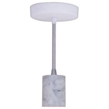 Bulbrite Direct Wire Pendant Natural Marble Socket, White With Silver Cord