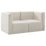 Meridian Furniture - Quincy Velvet Upholstered 2-Piece Modular Sofa, Cream - Show them all that less is more with the minimalist look of this Quincy velvet cloud-like comfort modular sofa. This elegant chair features a simple design that's all about comfort and modern style. The soft cream velvet upholstery is sleek to the touch, and the back of the unit features deep horizontal channel tufting for a look that wows. Because this is a modular seating option, you can pair it easily with other items in the Quincy collection to create a look you love. Latches underneath make it easy to mix and match items from the collection.