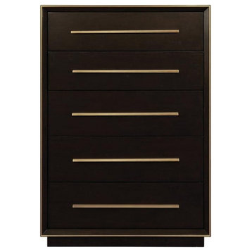 Pemberly Row Rectangular 5-drawer Modern Wood Chest in Brown Finish