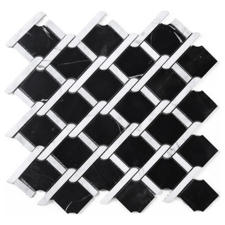 10.25"x11.25" Thea Stone Mosaic Tile Sheet, Black Marquina