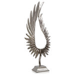 StyleCraft - Phoenix Large Feathered Metal Sculpture on Platform Base - Help make modern decor soar with the impressive look and scale of this large feathered metal sculpture. It is made out of lightweight yet hardy aluminum, finished in a nickel plate that enhances the details and curves of each and every feather. Held aloft on its platform base, this sculpture has the drama and scale to enhance any corner in a living room, office or foyer.