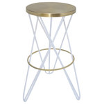 Meridian Furniture - Mercury Iron / Powder Coated Stool, Brushed Gold/White, Bar Height - Streamline your home bar or counter area with this Mercury bar stool. It's bar height design makes it an easy fit with your kitchen counter or your home bar, and it's made from metal for amazing durability and resilience. The stool's brushed gold iron and white powder-coated finish add a beautifully coordinating finish to this contemporary piece.